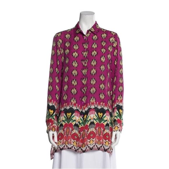 ETRO Tops - Etro 100% Silk Button-Up Blouse Pink Ikat Print Size US 10 (IT 46)